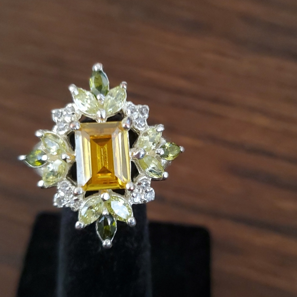 925 S.S. CITRINE, WHITE AND SMOKEY TOPAZ RING - Picture 7 of 7